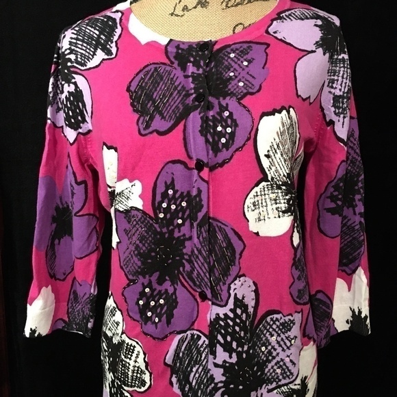 DESIGNERS ORIGINALS SPRING SUMMER Pink/Purple Beaded Cardigan, NWT, Large - Picture 1 of 8
